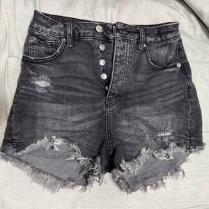 Free People Distressed Black Jean Shorts